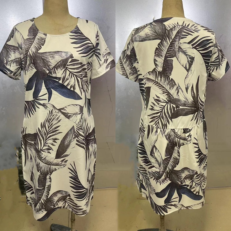 Round Neck Dress with Botanical Print