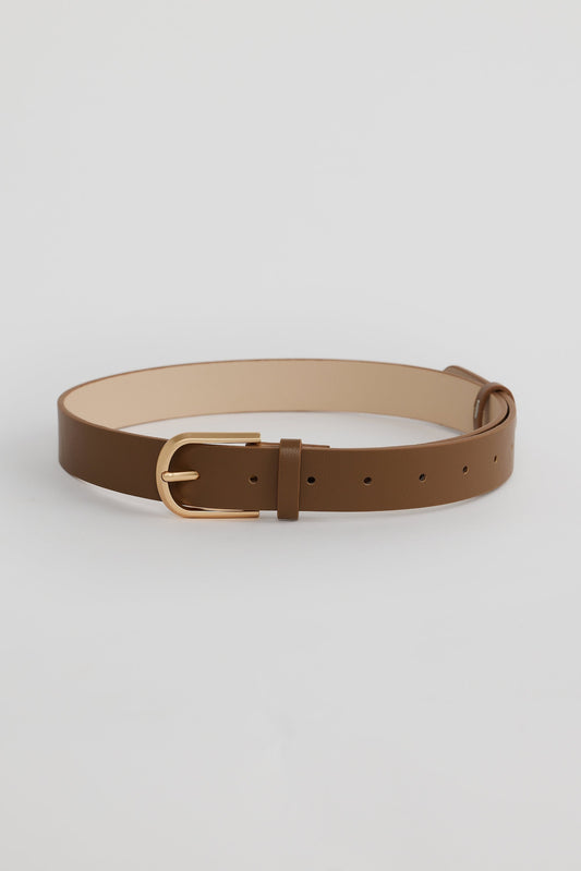 Classic Brown Leather Belt for Women – Gold Buckle
