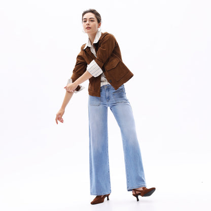 Mid-Waist Front Pocket Wide-Leg Jeans