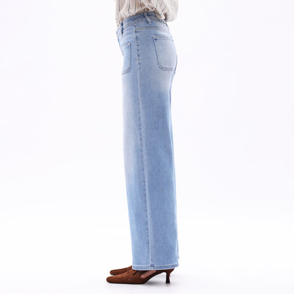 Mid-Waist Front Pocket Wide-Leg Jeans