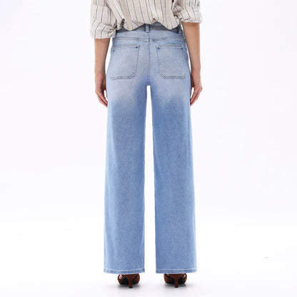 Mid-Waist Front Pocket Wide-Leg Jeans