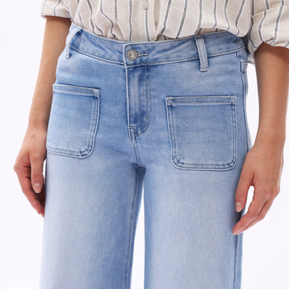 Mid-Waist Front Pocket Wide-Leg Jeans