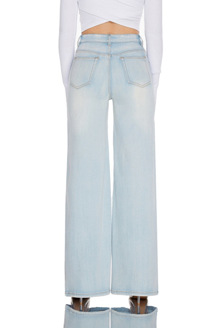 Women High Rise Stretch Wide Leg Jeans