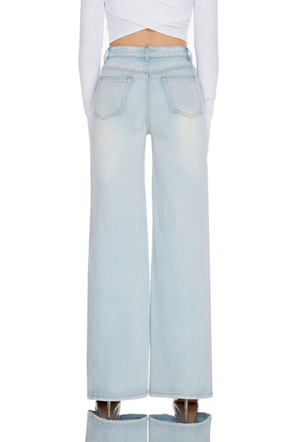 Women High Rise Stretch Wide Leg Jeans