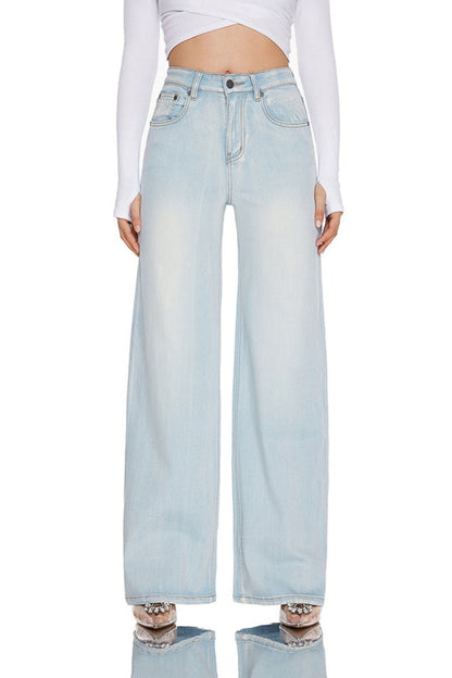 Women High Rise Stretch Wide Leg Jeans