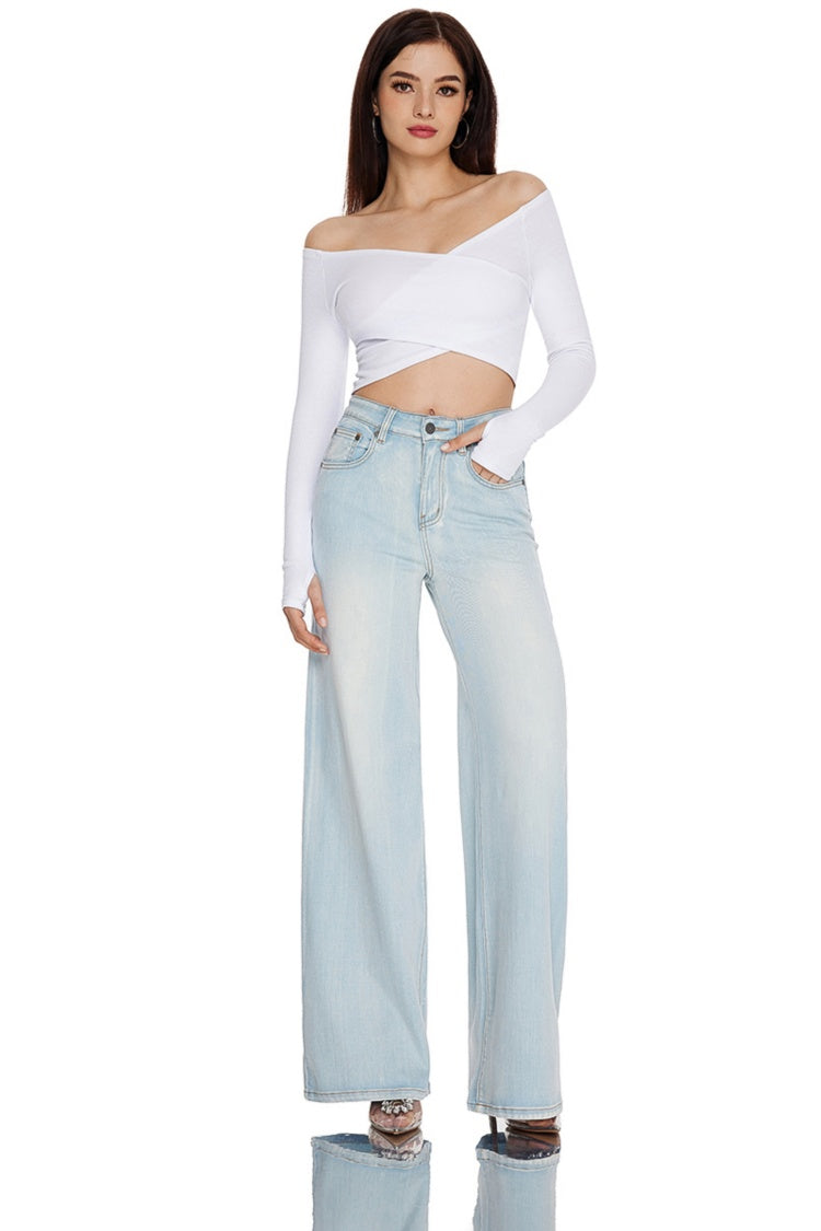 Women High Rise Stretch Wide Leg Jeans