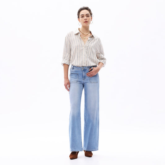 Mid-Waist Front Pocket Wide-Leg Jeans