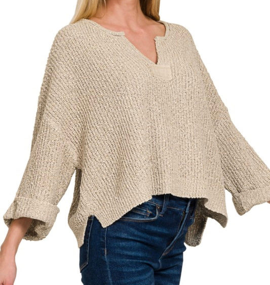 Textured V-Notch Pullover Top