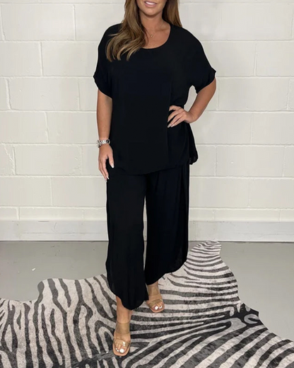 Short Sleeve Tummy Cover Two Piece Set