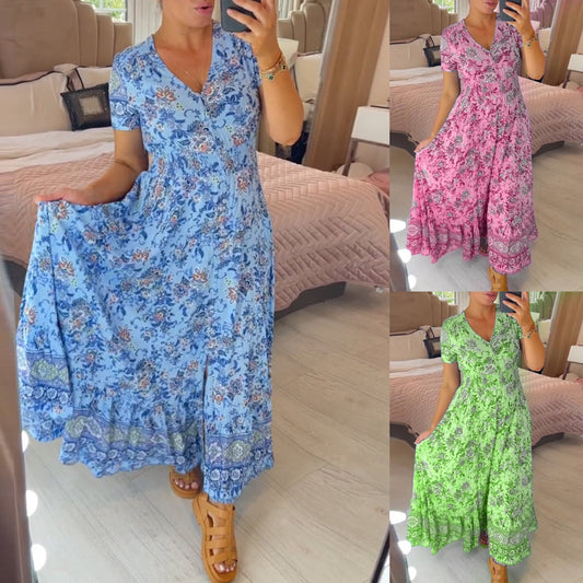 Vibrant V-neck floral dress