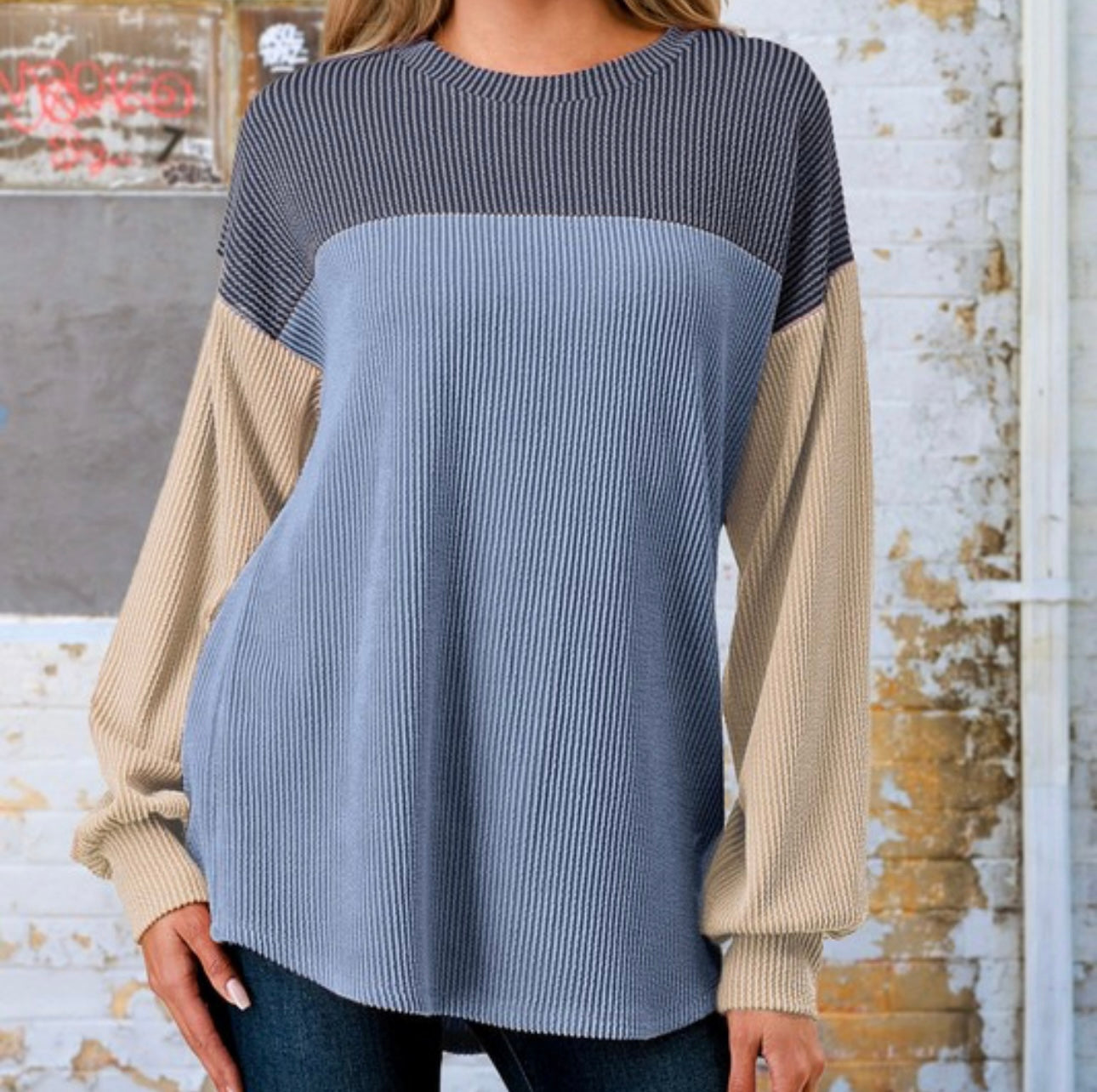 Cozy Chic Ribbed Color Block Pullover