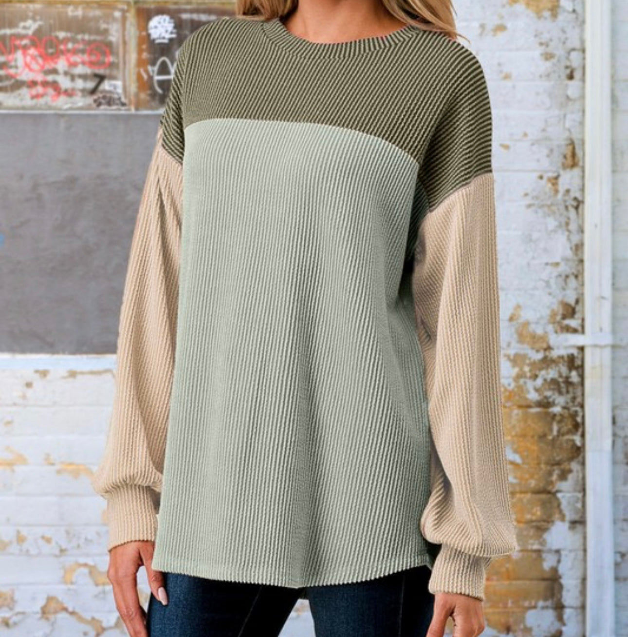 Cozy Chic Ribbed Color Block Pullover