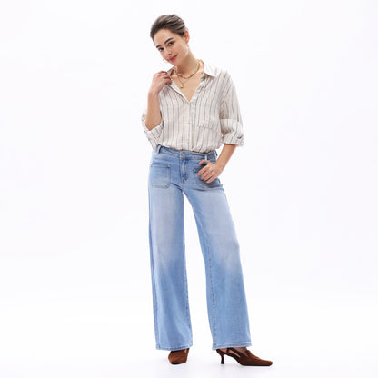 Mid-Waist Front Pocket Wide-Leg Jeans