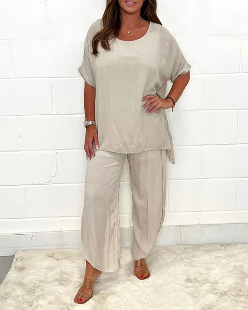 Short Sleeve Tummy Cover Two Piece Set