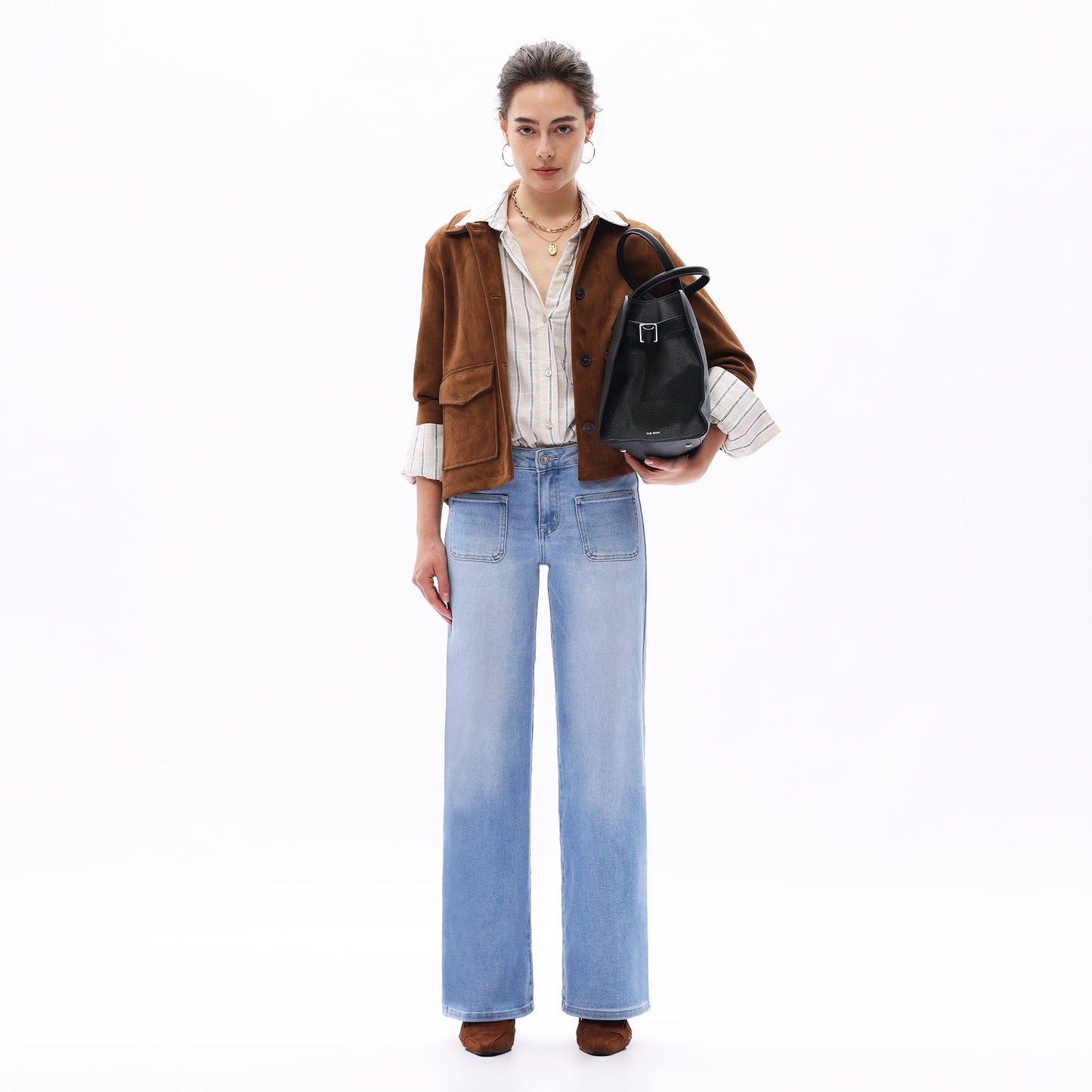 Mid-Waist Front Pocket Wide-Leg Jeans