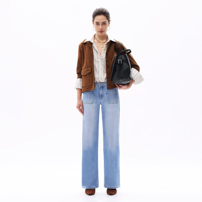Mid-Waist Front Pocket Wide-Leg Jeans