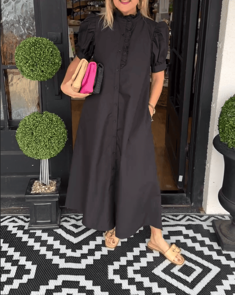 Lace Bubble Sleeve Button Down Dress