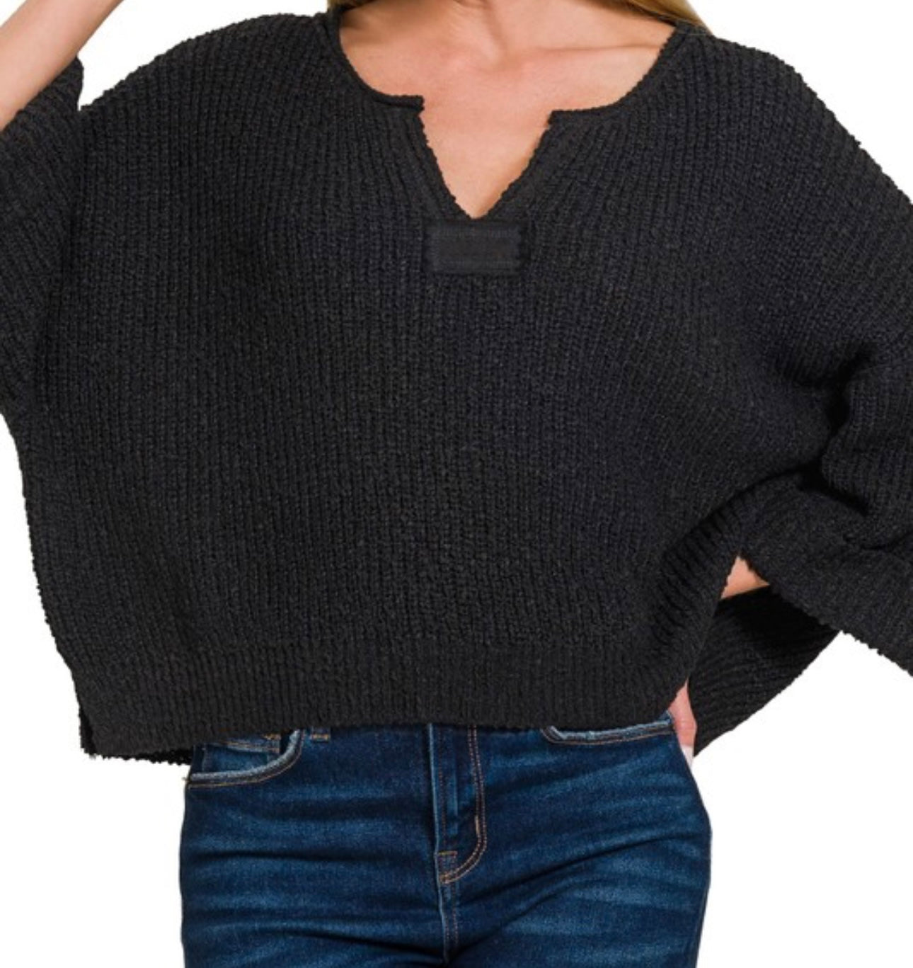 Textured V-Notch Pullover Top