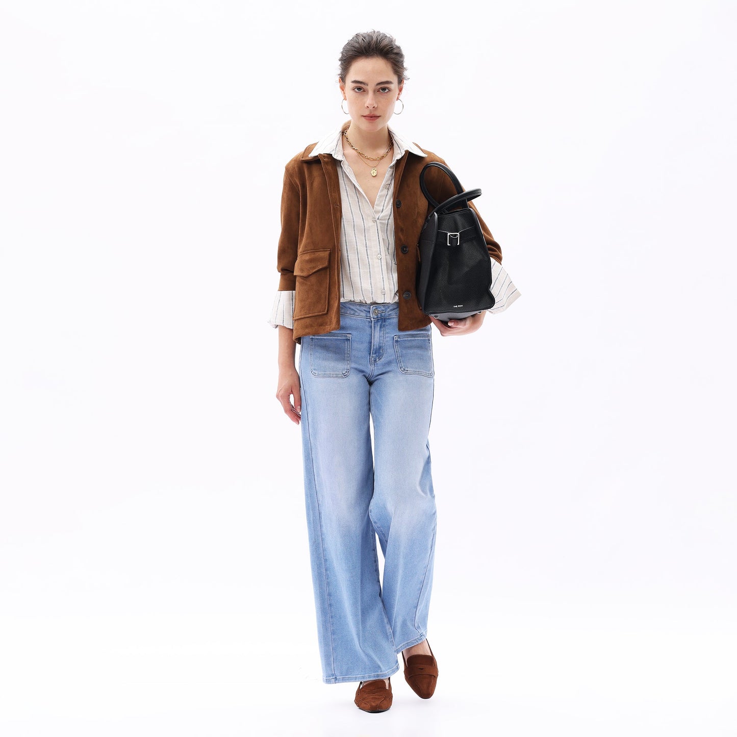 Mid-Waist Front Pocket Wide-Leg Jeans