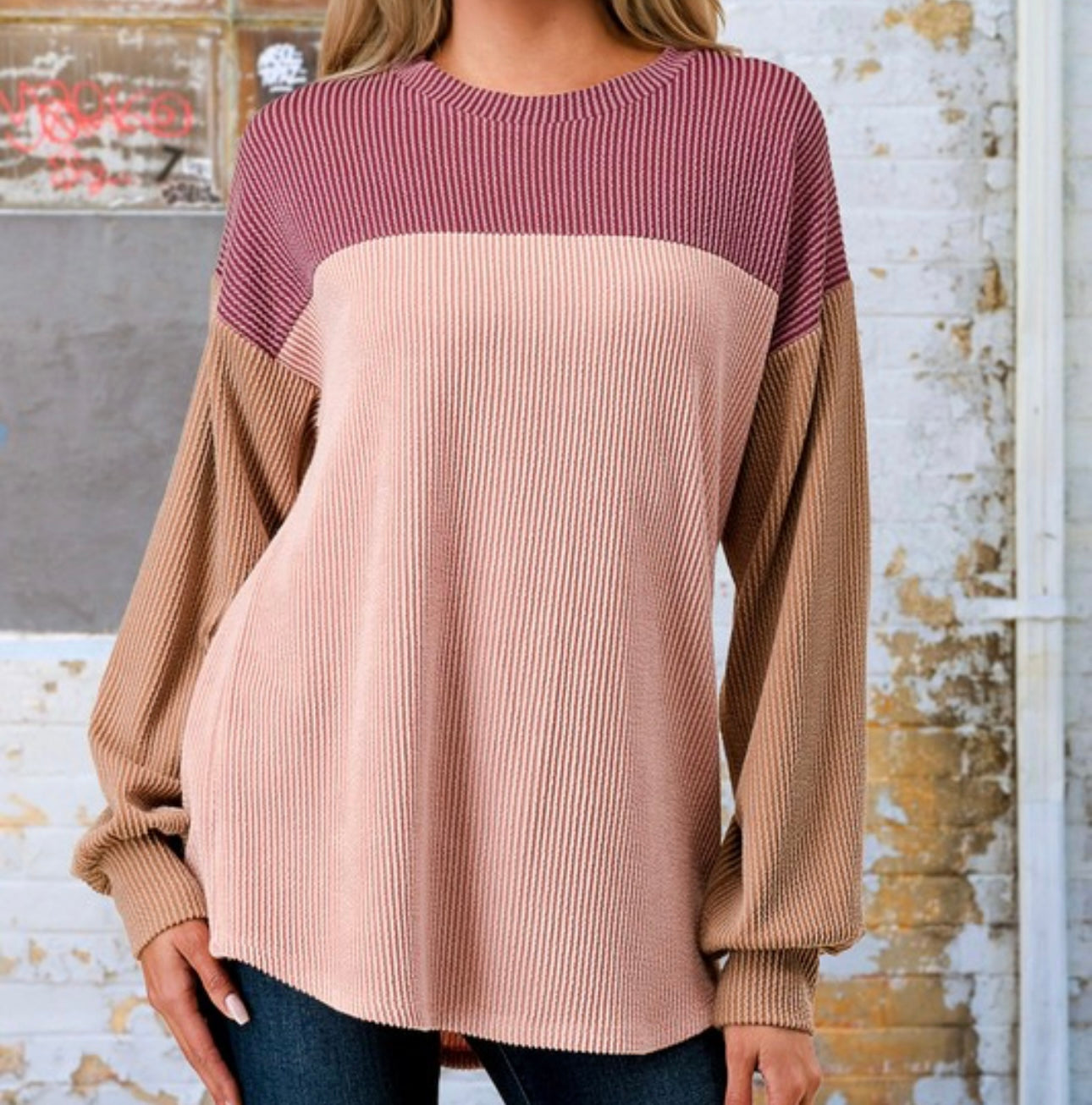 Cozy Chic Ribbed Color Block Pullover