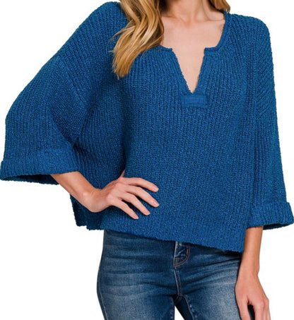 Textured V-Notch Pullover Top