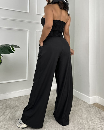 Chic Strapless Vest & Wide Leg Pant Set
