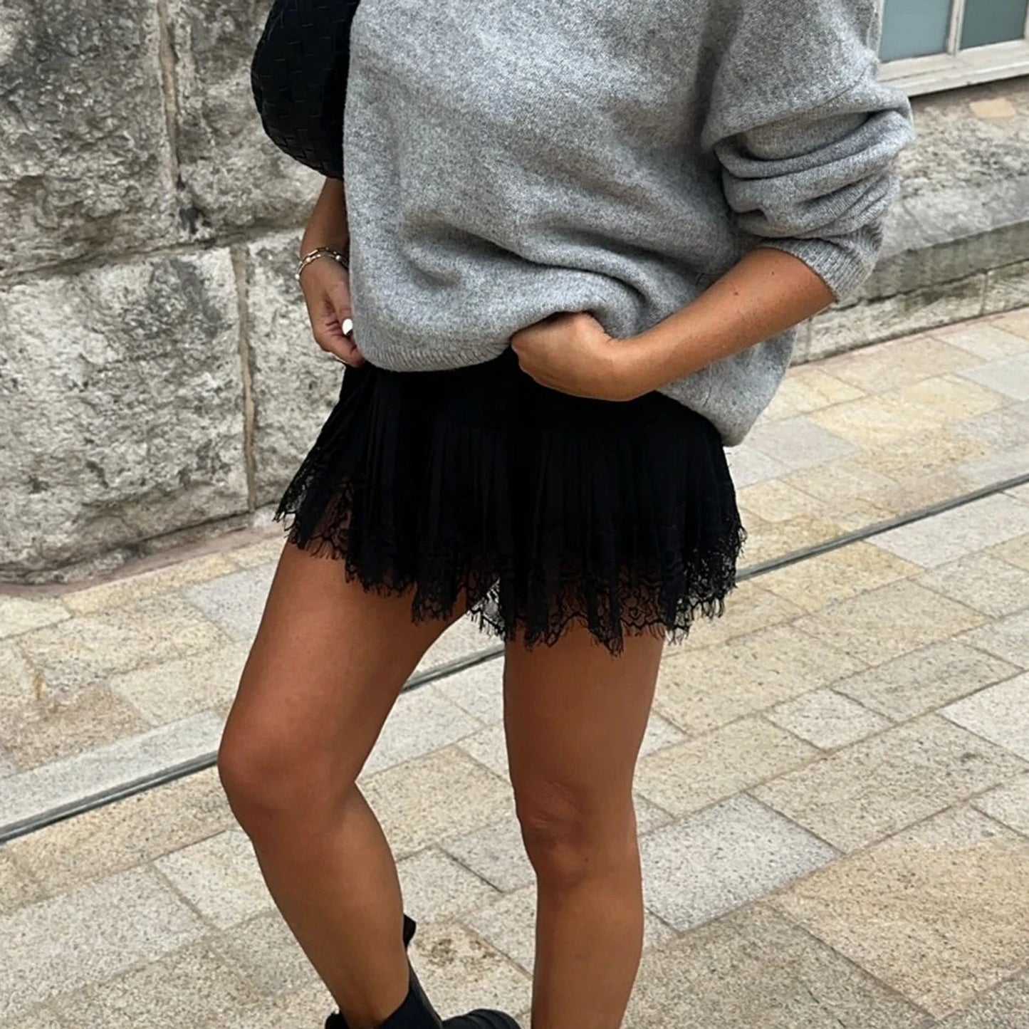 Pleated Mini Lace Skirt