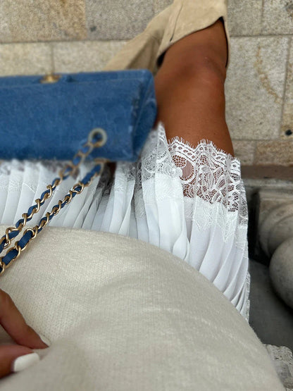 Pleated Mini Lace Skirt