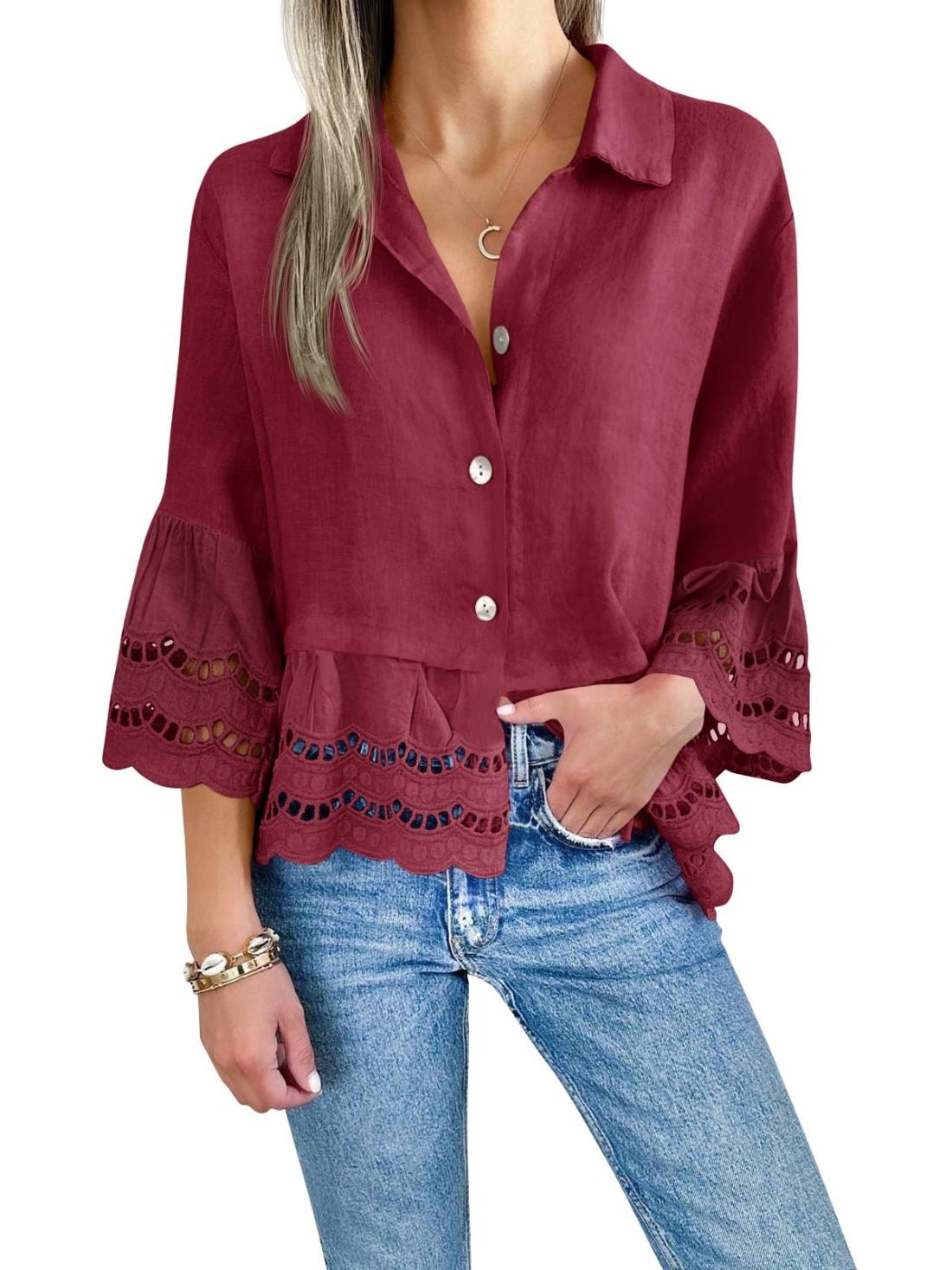 Blouse with hollowed out design