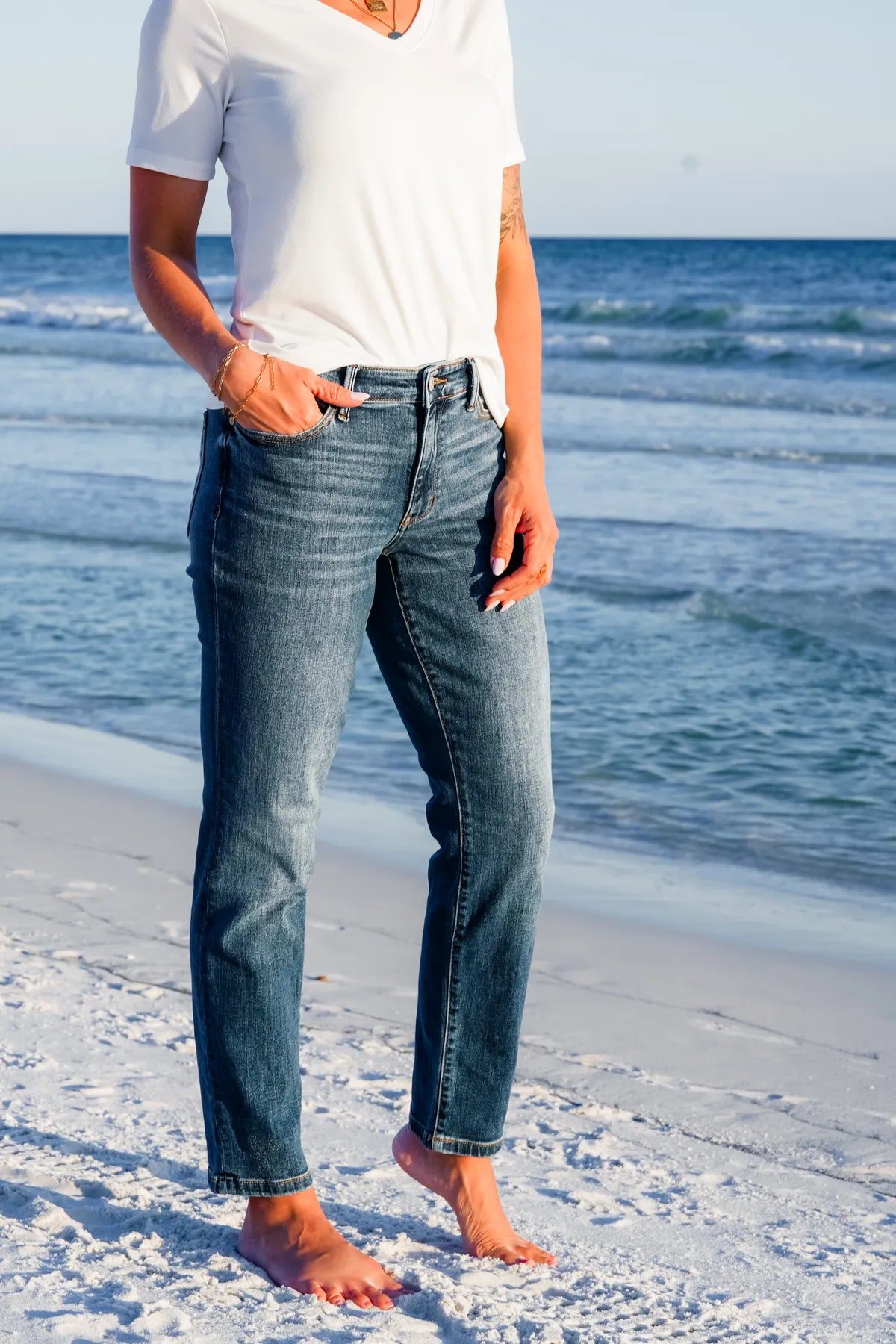 Tummy Control Mid-Rise Cuffed Jeans