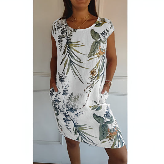 Round Neck Dress with Botanical Print