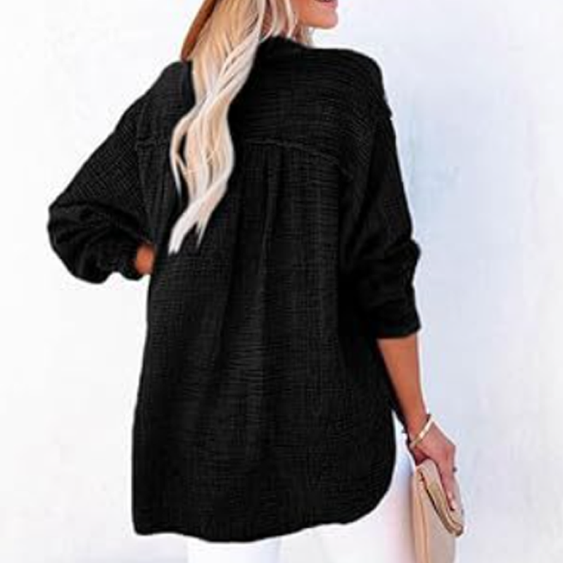 Gauze Button Neck Long Sleeve Blouse