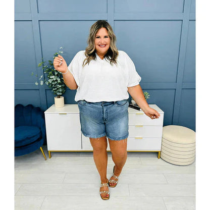 High Rise Frayed Hem Cut Off Jean Shorts